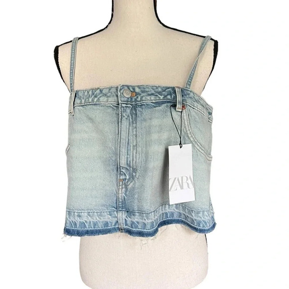 ZARA Womens Denim Cropped Top Size L Coastal Wear Beach Summer casual - Picture 2 of 11